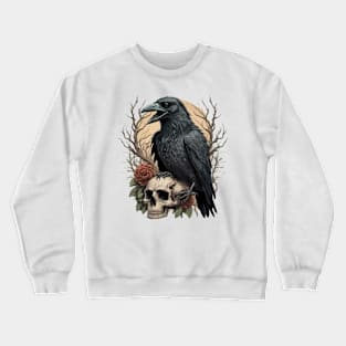 the raven with a skeleton head illustration Crewneck Sweatshirt